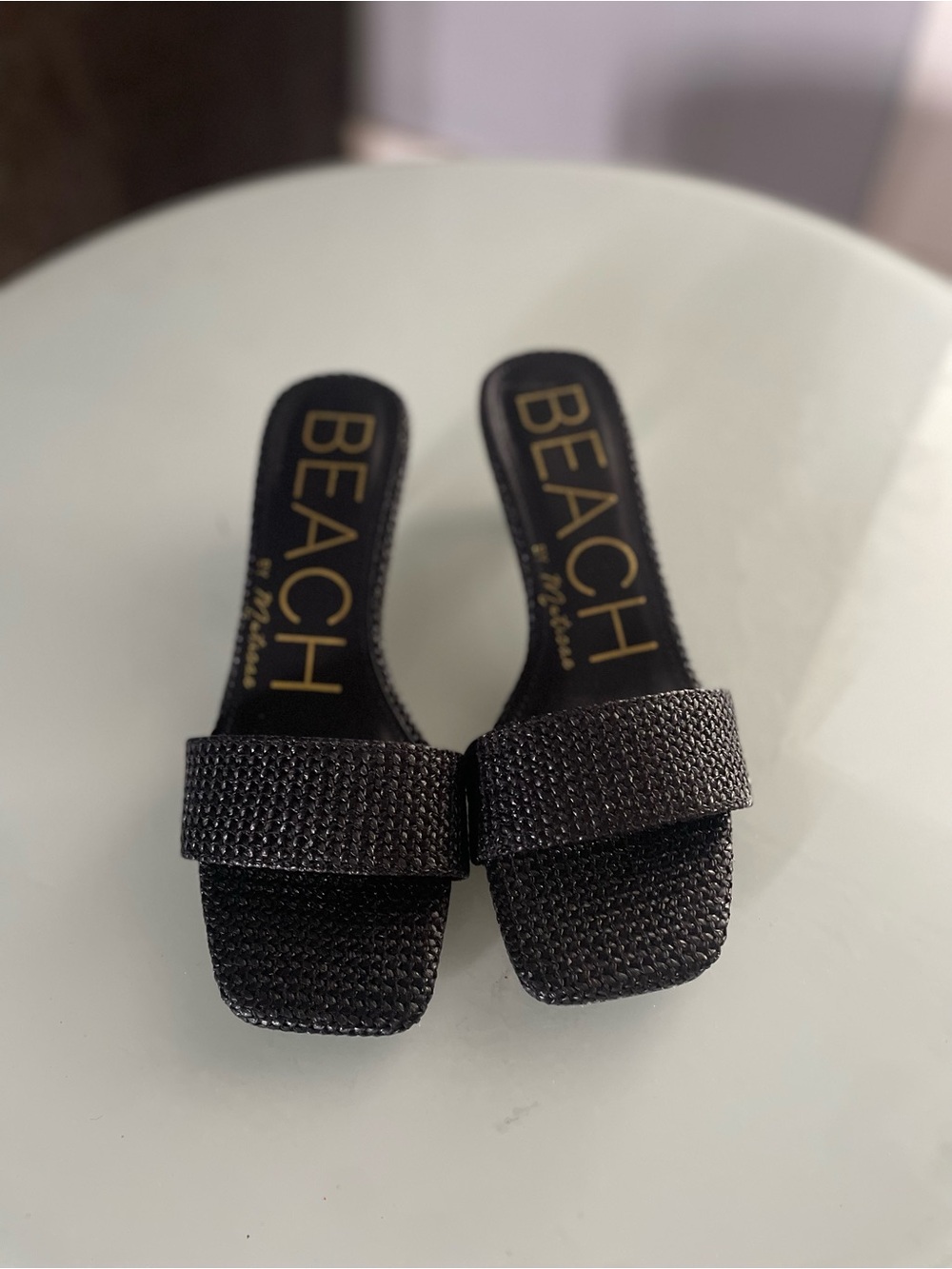 BEACH Black Embellished Slide Mules